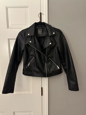 Primark Black Faux Leather Moto Jacket with Silver Hardware